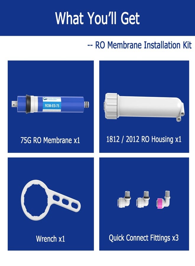 Vegebe 75 GPD RO Membrane Filter Replacement with Reverse Osmosis Membrane Housing, Wrench, 1/4" Quick-Connect Fitting, Check Valve, Fit Under Sink RO Home Drinking Water Filter Filtration Purifier System - Image 2